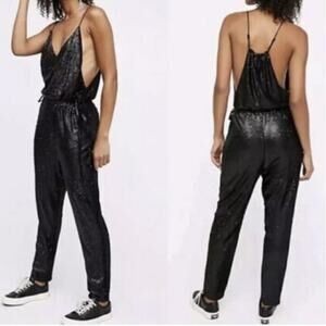 Free People Black Sequin Strappy Jumpsuit Size XS